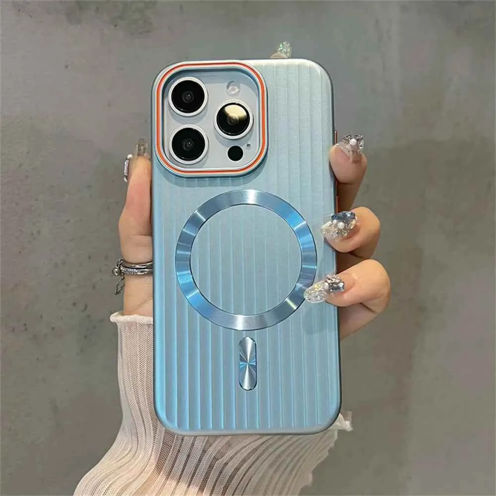 Cute Phone Cases For iPhone 16, 15, 14 Plus, 12, and 13 Pro Max - Striped Matte Magnetic Hard Cover - TSP414