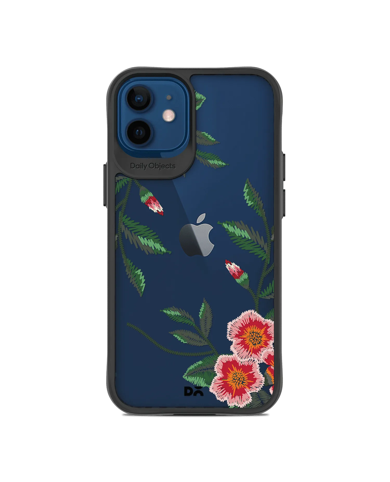 DailyObjects Flower Embroidery Black Hybrid Clear Case Cover For iPhone 12 Mini