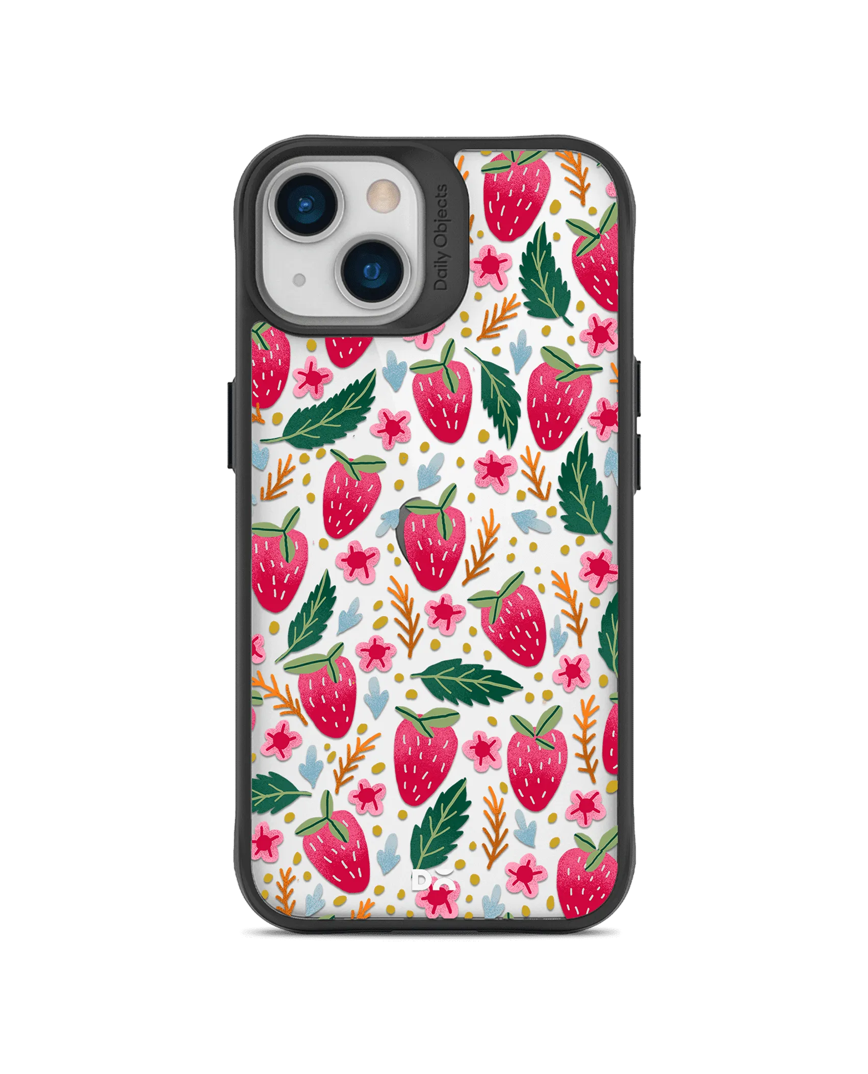 DailyObjects Strawberry Bloom Black Hybrid Clear Case Cover For iPhone 13 Mini