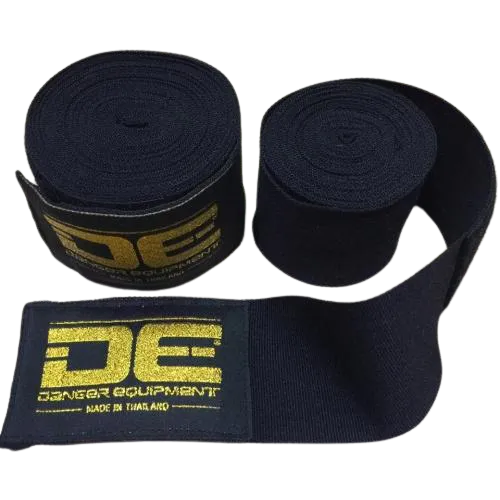 DANGER EQUIPMENT 1806 MUAY THAI BOXING HANDWRAPS ELASTIC 100% cotton 3.5m Black