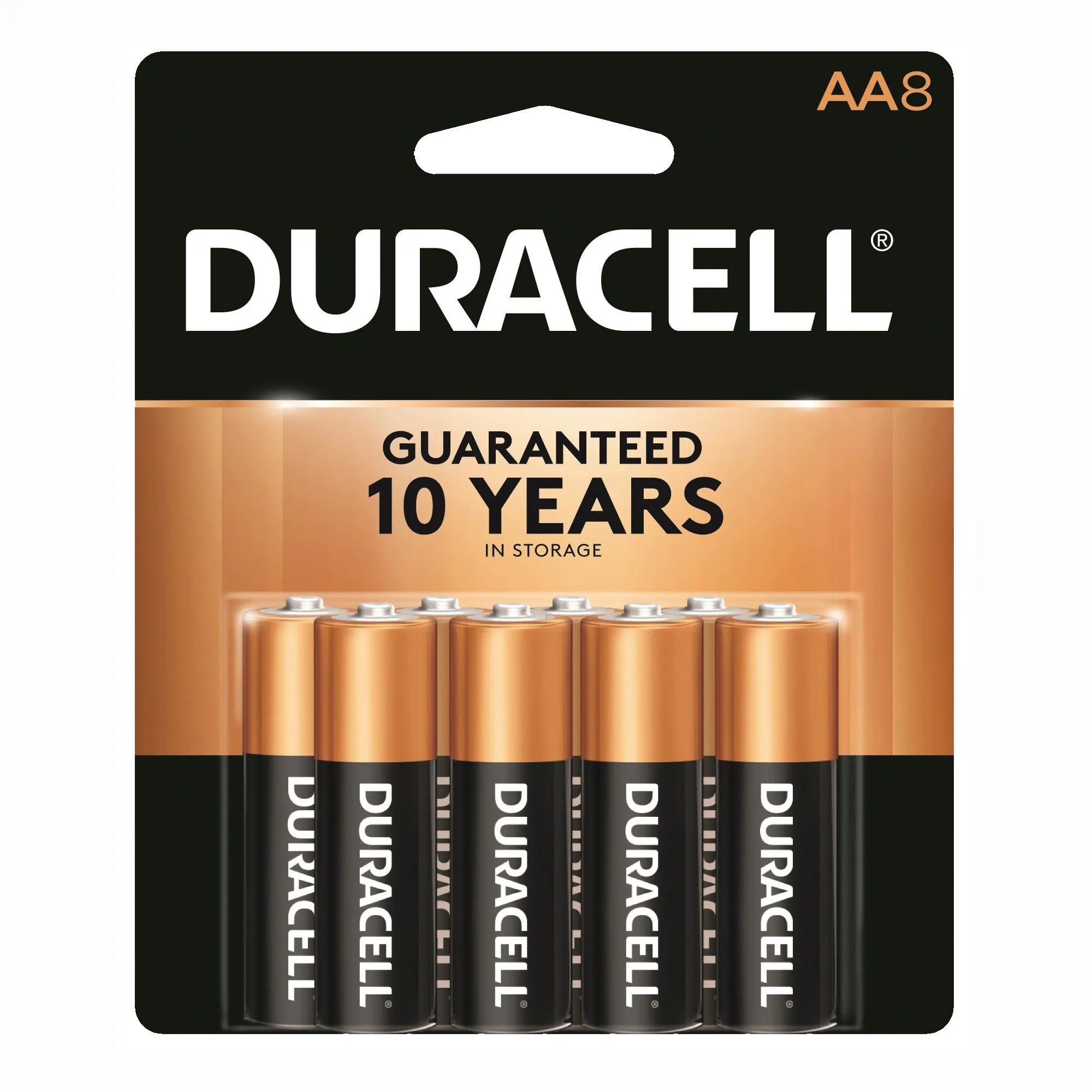 DURACELL COPPERTOP MN15B8ZTSS Battery, 1.5 V Battery, AA Battery, Alkaline, Manganese Dioxide