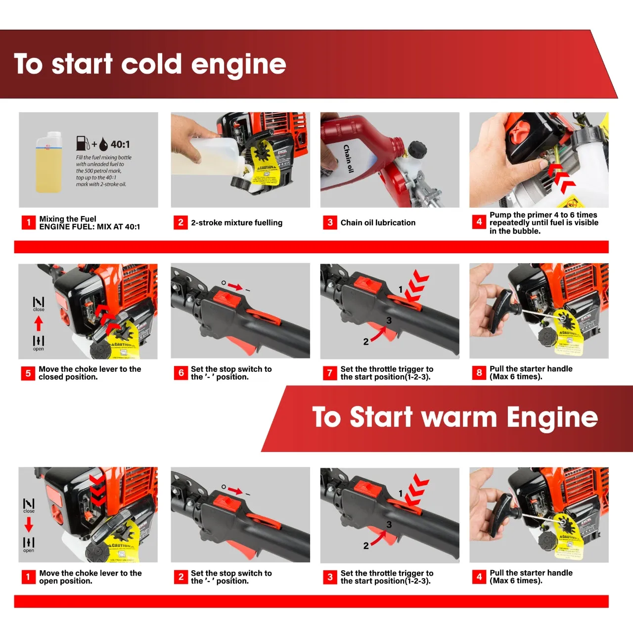 Excel 52cc Petrol 5 in 1 Garden Multi Tool with 2-Stroke Engine Oil