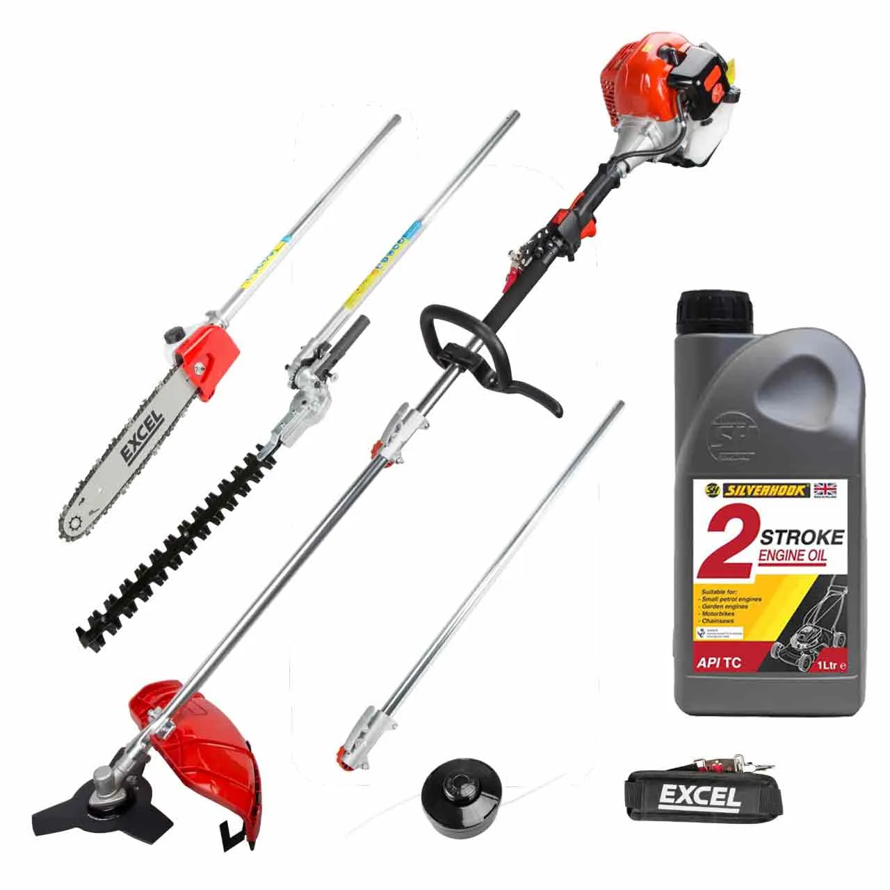 Excel 52cc Petrol 5 in 1 Garden Multi Tool with 2-Stroke Engine Oil