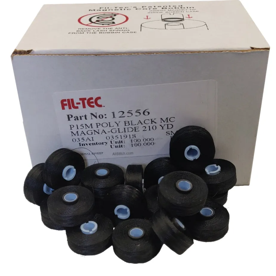 Fil-Tec Magna-Glide Machine Embroidery Bobbins Size M "Jumbo" - BLACK (100 Bobbins)