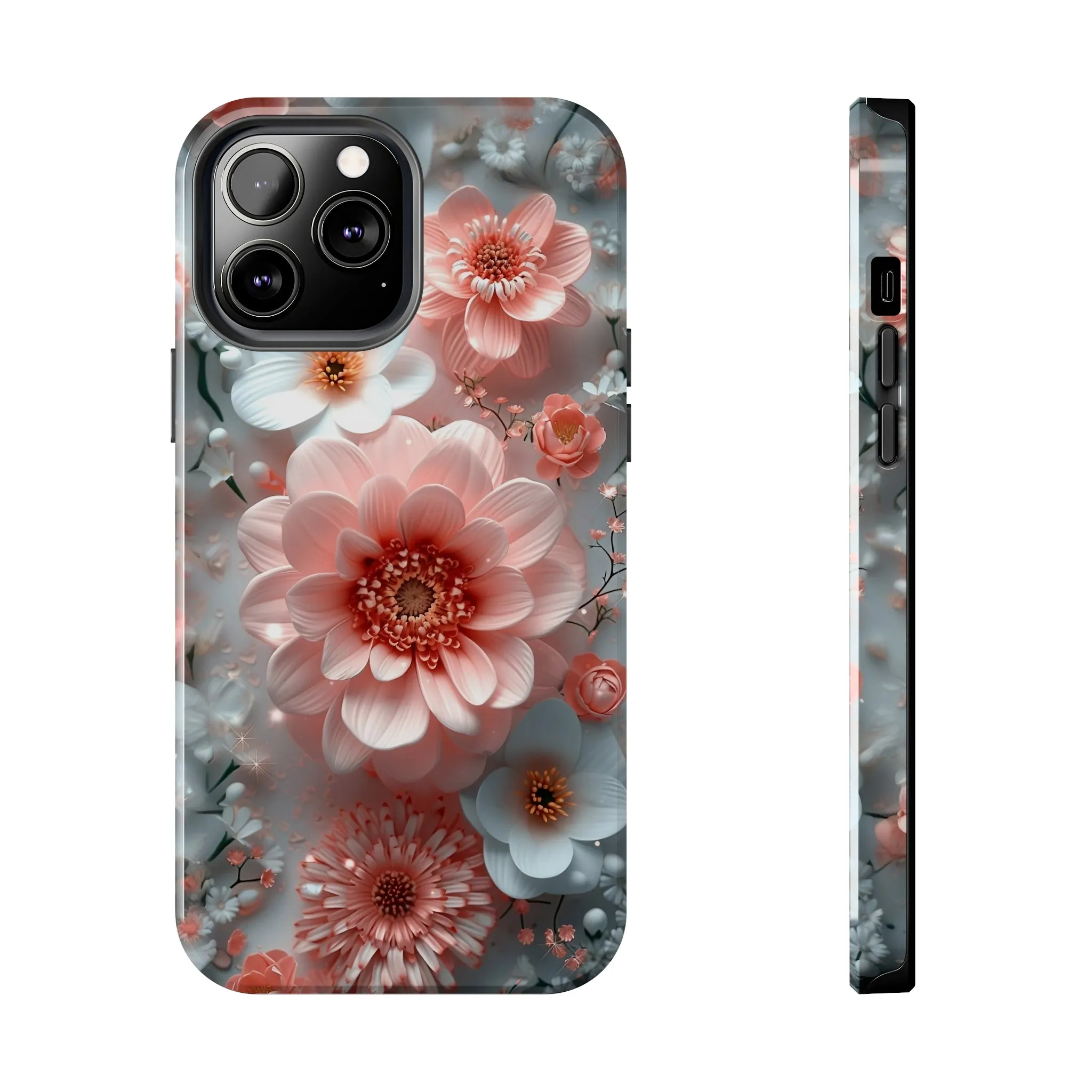 Floral iPhone Case, Elegant Pink and White Blossom Design, Protective Phone Cover, Stylish 3D Flower Pattern compatible with a large variety of iPhone models, Phone Case, Gift