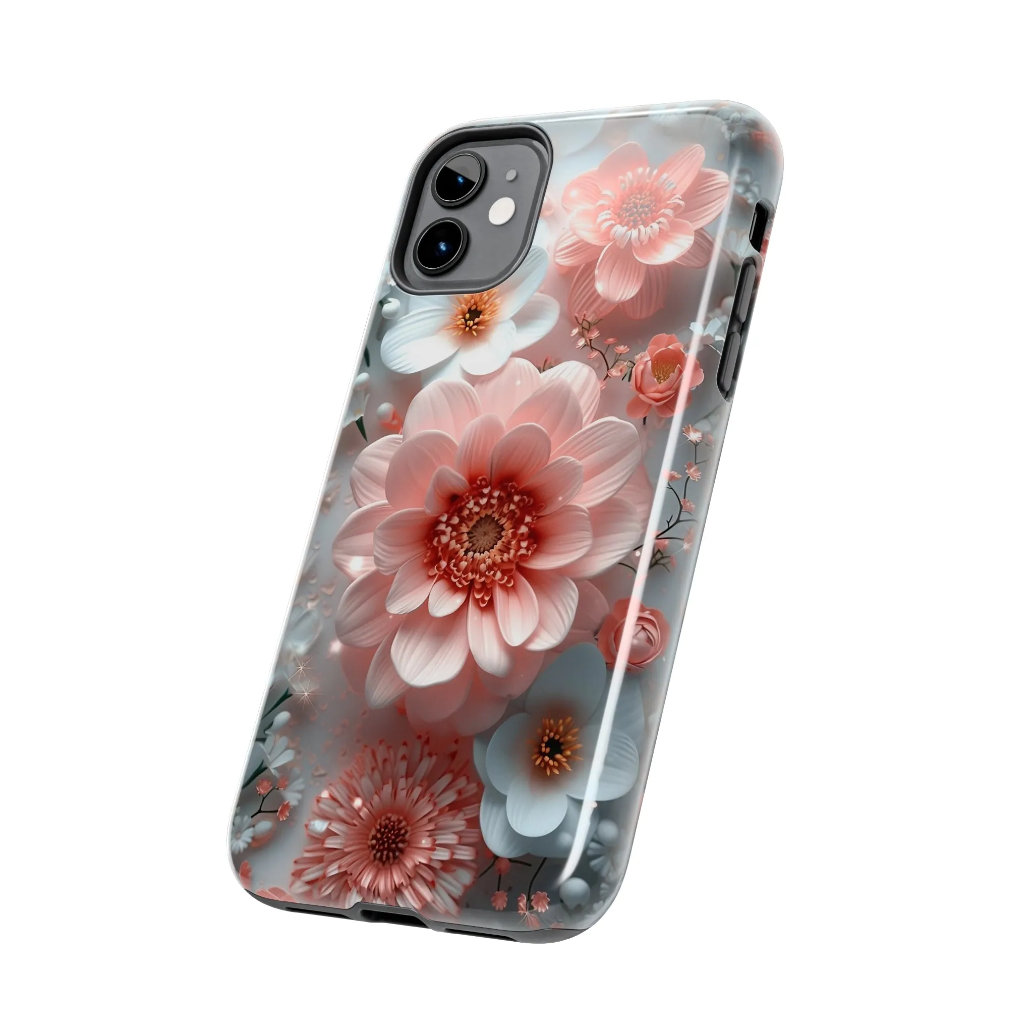 Floral iPhone Case, Elegant Pink and White Blossom Design, Protective Phone Cover, Stylish 3D Flower Pattern compatible with a large variety of iPhone models, Phone Case, Gift