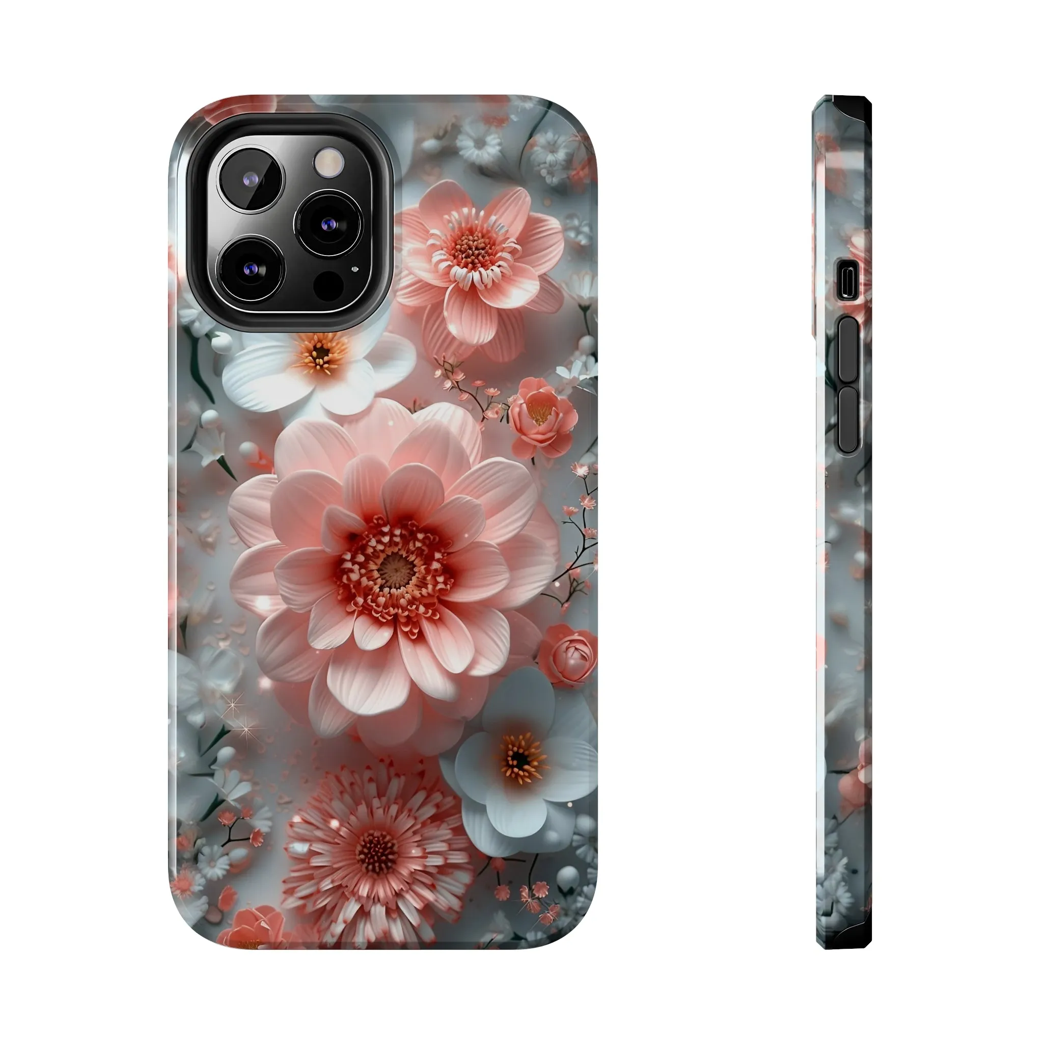 Floral iPhone Case, Elegant Pink and White Blossom Design, Protective Phone Cover, Stylish 3D Flower Pattern compatible with a large variety of iPhone models, Phone Case, Gift