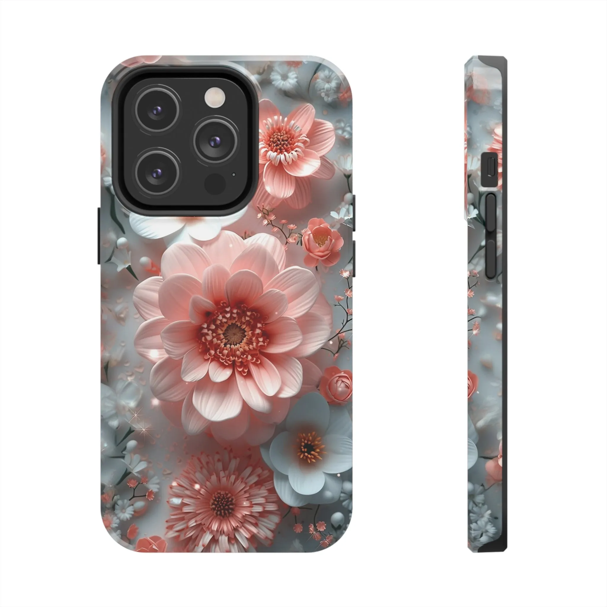 Floral iPhone Case, Elegant Pink and White Blossom Design, Protective Phone Cover, Stylish 3D Flower Pattern compatible with a large variety of iPhone models, Phone Case, Gift