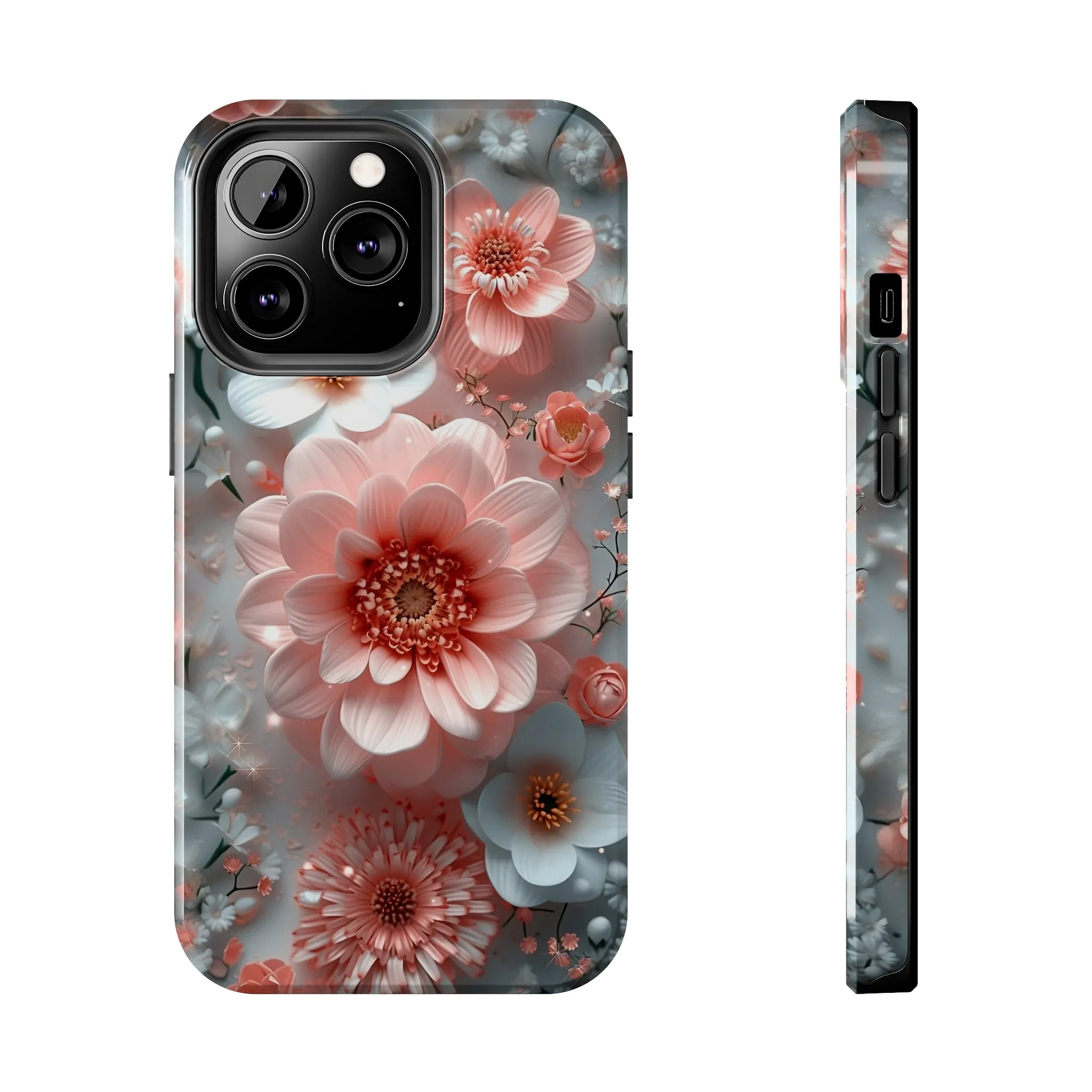 Floral iPhone Case, Elegant Pink and White Blossom Design, Protective Phone Cover, Stylish 3D Flower Pattern compatible with a large variety of iPhone models, Phone Case, Gift