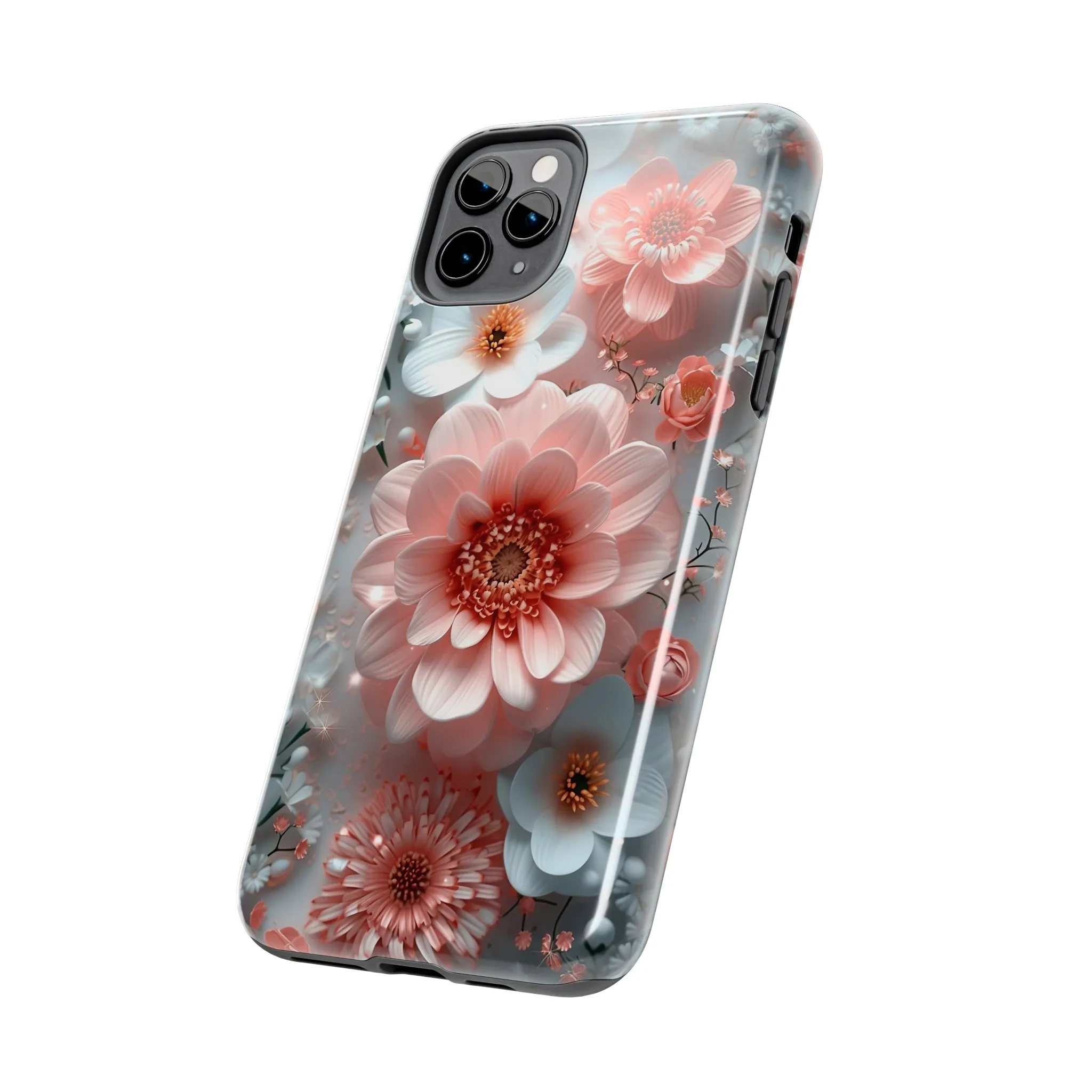 Floral iPhone Case, Elegant Pink and White Blossom Design, Protective Phone Cover, Stylish 3D Flower Pattern compatible with a large variety of iPhone models, Phone Case, Gift