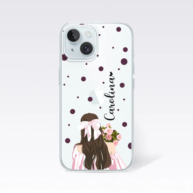 Flower Girl with Vine Dots Custom Name Clear Silicon Cover