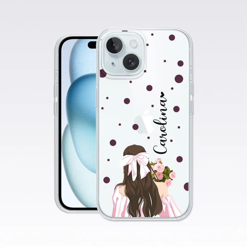 Flower Girl with Vine Dots Custom Name Clear Silicon Cover