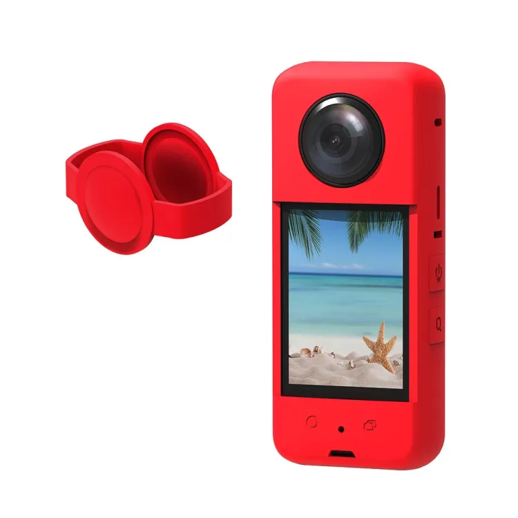 For Insta360 X3 PULUZ Silicone Protective Case with Lens Cover(Red)