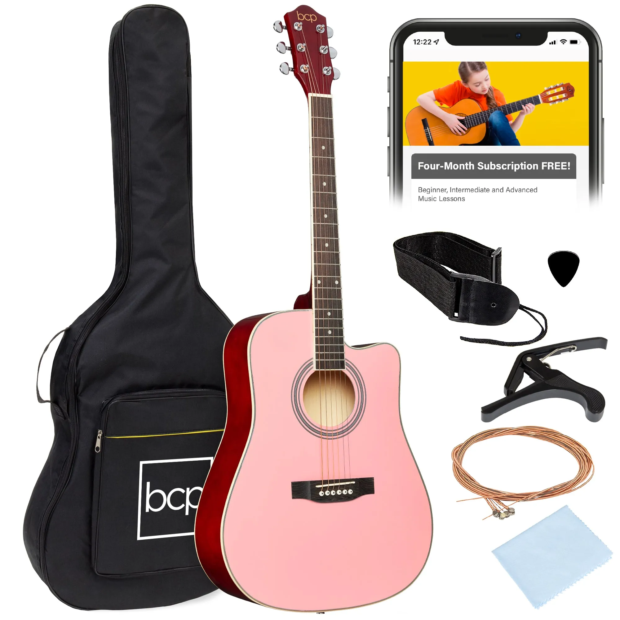 Full Size Beginner Acoustic Guitar Set with Case, Strap, Capo - 41in