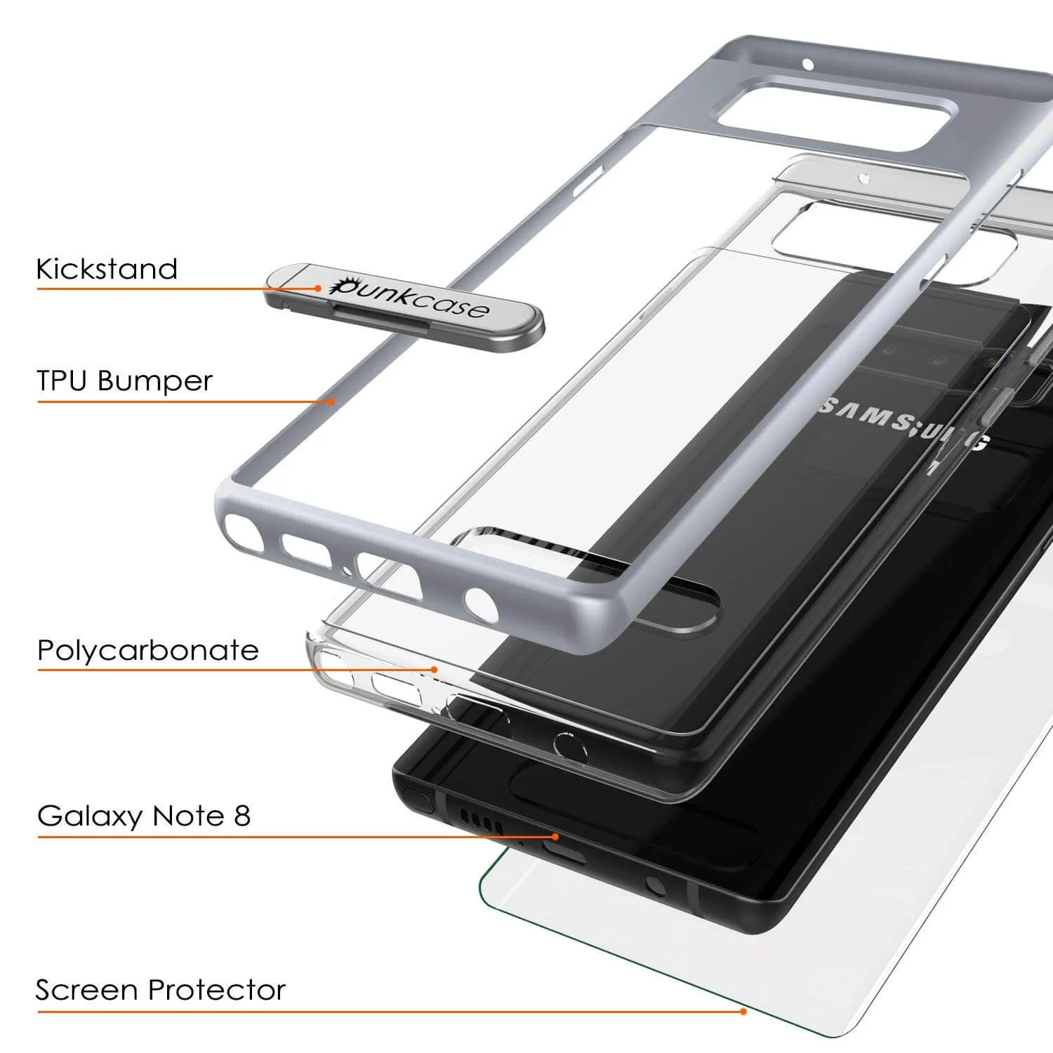 Galaxy Note 8 Lucid 3.0 Screen Protector W/ Anti-Shock Case [Silver]