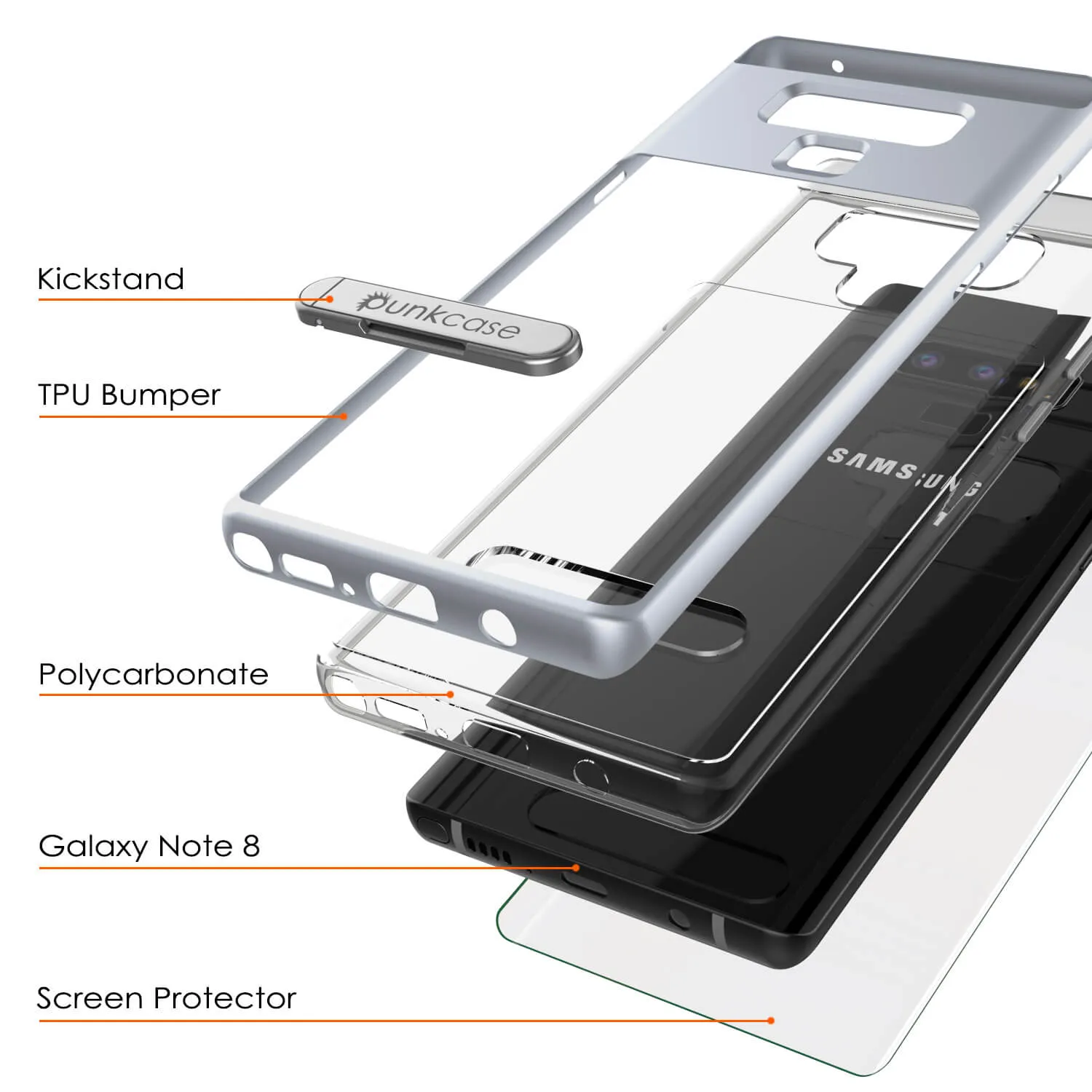 Galaxy Note 9 Lucid 3.0 PunkCase Armor Cover w/Integrated Kickstand and Screen Protector [Silver]