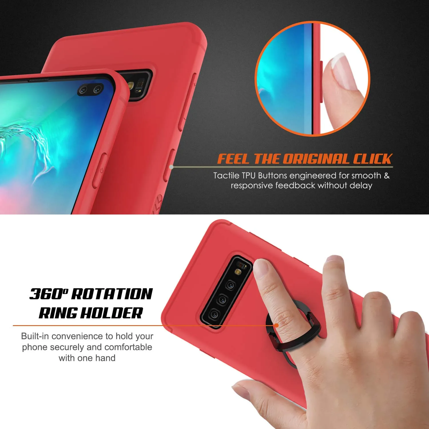 Galaxy S10  Plus, Punkcase Magnetix Protective TPU Cover W/ Kickstand, Sceen Protector[Red]