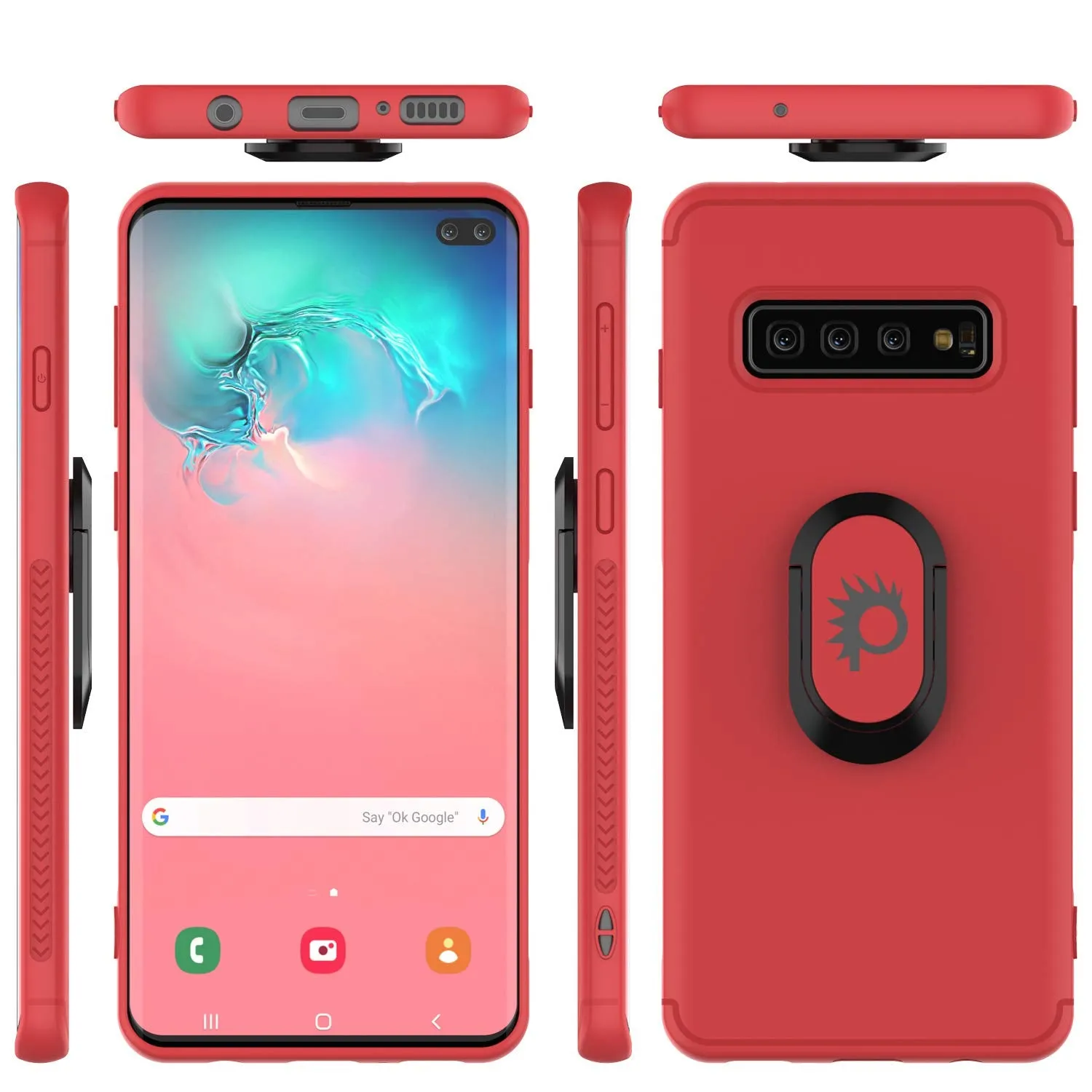 Galaxy S10  Plus, Punkcase Magnetix Protective TPU Cover W/ Kickstand, Sceen Protector[Red]