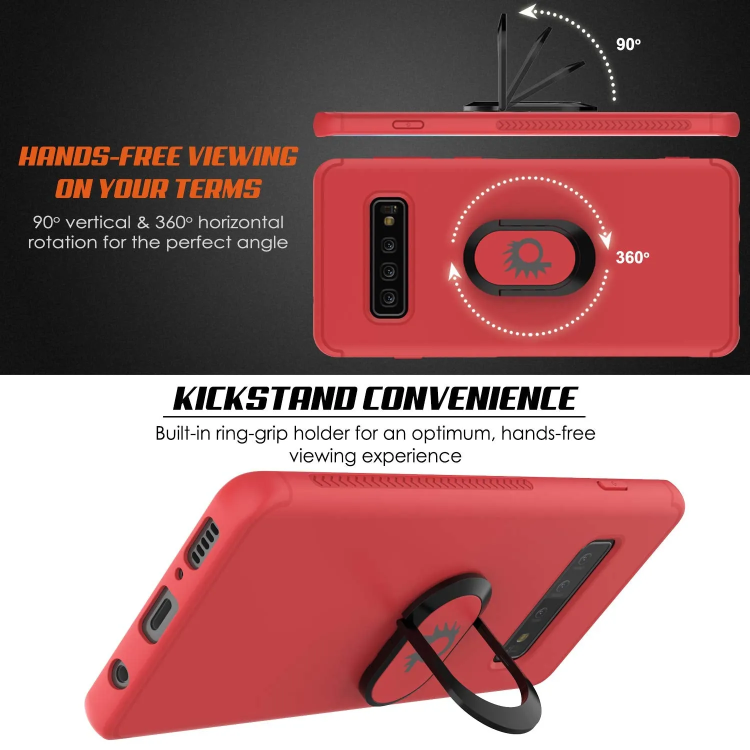 Galaxy S10  Plus, Punkcase Magnetix Protective TPU Cover W/ Kickstand, Sceen Protector[Red]