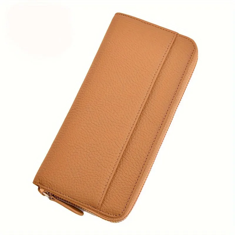 Genuine Leather Fashion RFID Wallet Women Clutch Credit Card Holder, Women's Casual Coin Purse Large Capacity Phone Bag, Zipper Clutch Bag Long Wallet