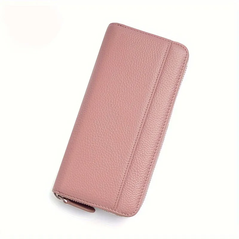 Genuine Leather Fashion RFID Wallet Women Clutch Credit Card Holder, Women's Casual Coin Purse Large Capacity Phone Bag, Zipper Clutch Bag Long Wallet