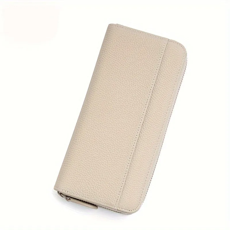 Genuine Leather Fashion RFID Wallet Women Clutch Credit Card Holder, Women's Casual Coin Purse Large Capacity Phone Bag, Zipper Clutch Bag Long Wallet