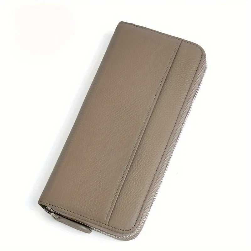 Genuine Leather Fashion RFID Wallet Women Clutch Credit Card Holder, Women's Casual Coin Purse Large Capacity Phone Bag, Zipper Clutch Bag Long Wallet