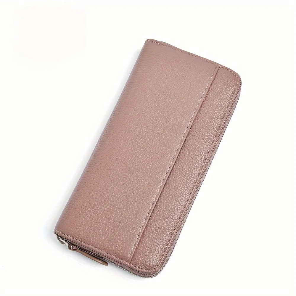 Genuine Leather Fashion RFID Wallet Women Clutch Credit Card Holder, Women's Casual Coin Purse Large Capacity Phone Bag, Zipper Clutch Bag Long Wallet