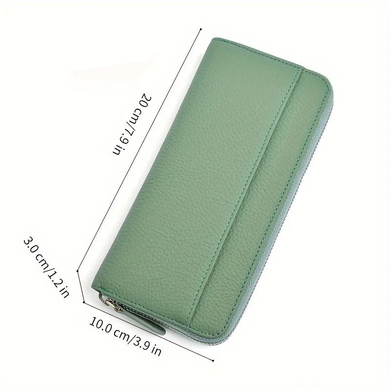 Genuine Leather Fashion RFID Wallet Women Clutch Credit Card Holder, Women's Casual Coin Purse Large Capacity Phone Bag, Zipper Clutch Bag Long Wallet