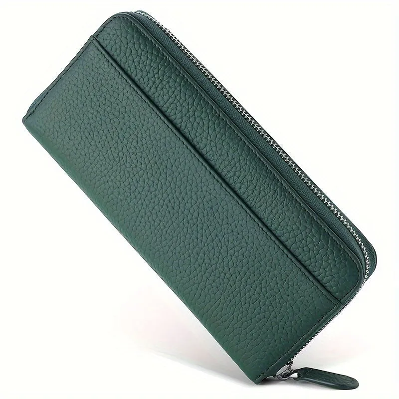 Genuine Leather Fashion RFID Wallet Women Clutch Credit Card Holder, Women's Casual Coin Purse Large Capacity Phone Bag, Zipper Clutch Bag Long Wallet