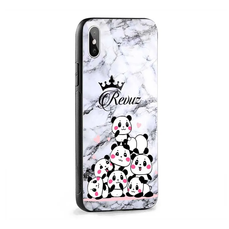 Glossy Protective Case With White Marble Pandas Name