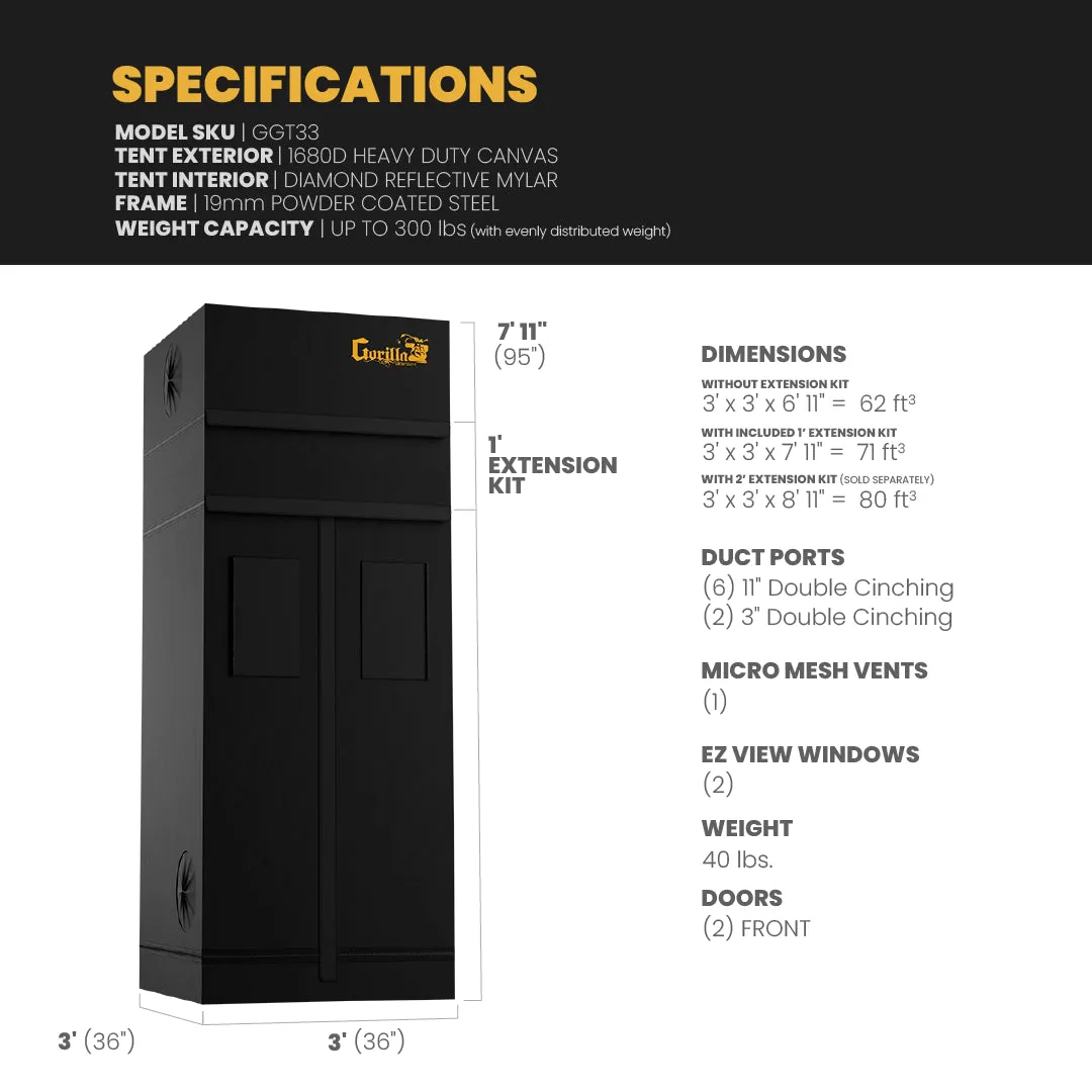 Gorilla Grow Tent 3x3 Pro