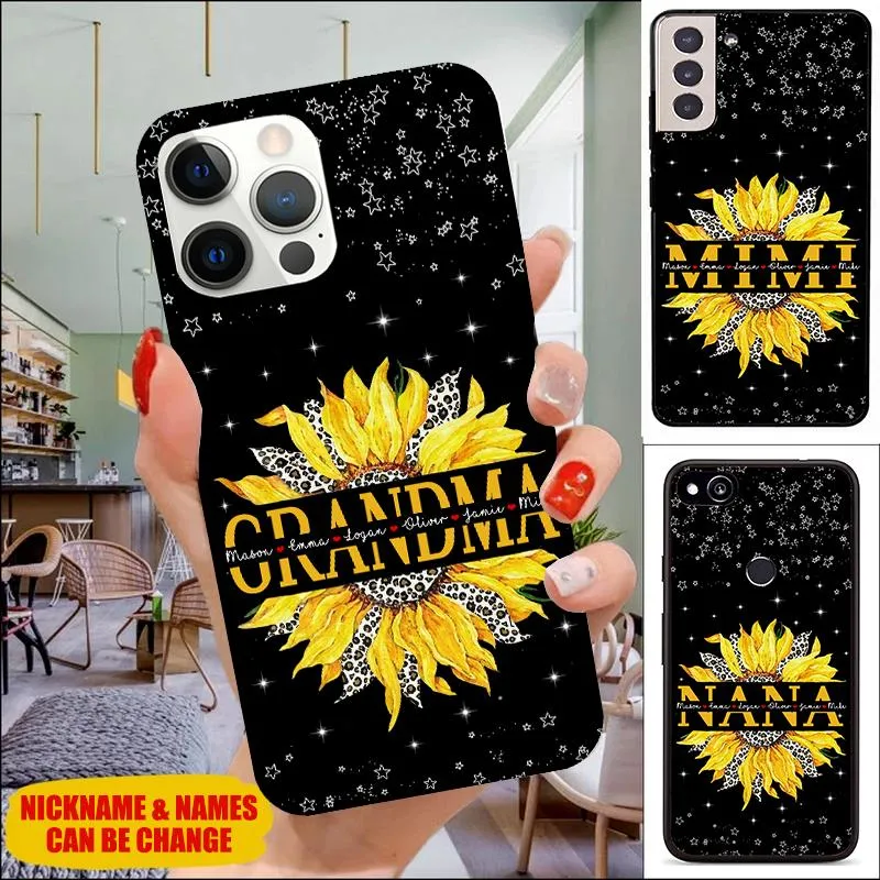 Grandma with Grandkids Sunflower Leopard Personalized Phone Case - Christian Phone Case - Bible Verse Phone Case