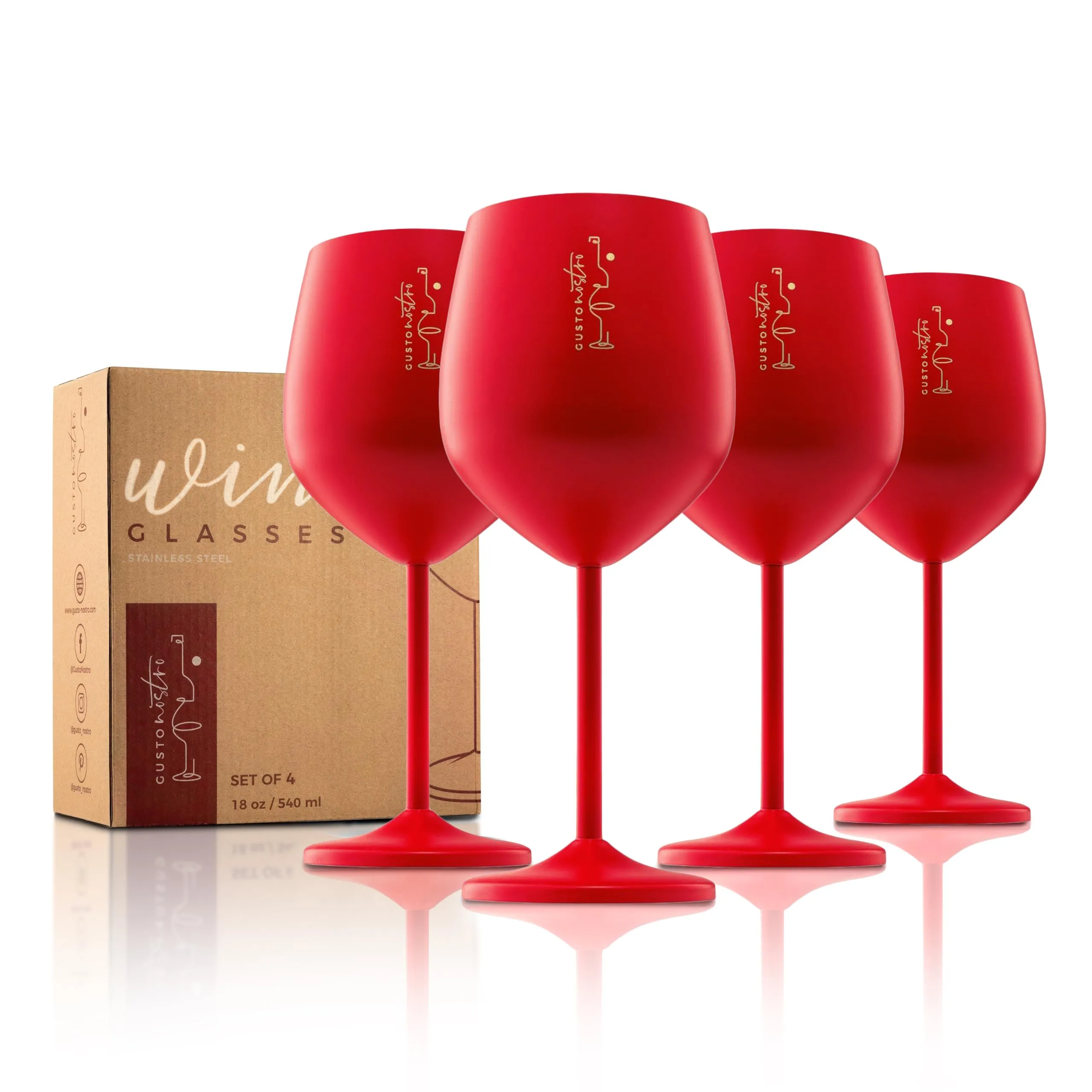 Gusto Nostro Red Stainless Steel Wine Glasses 18 Oz Set of 4