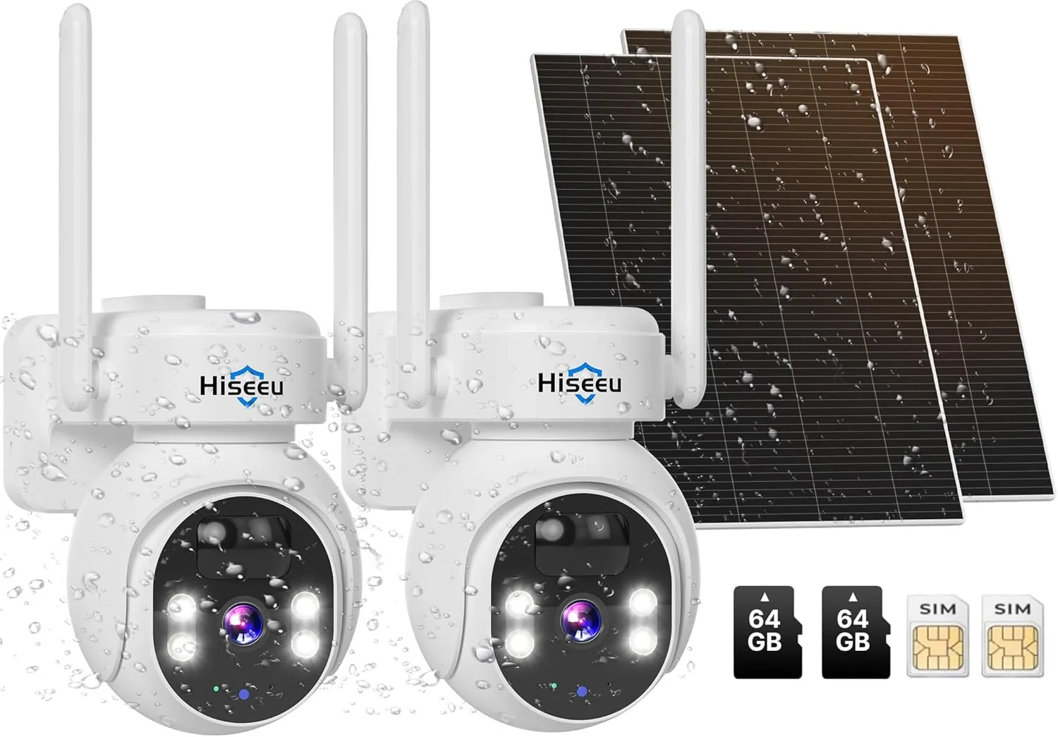 Hiseeu 4G Cellular Security Cameras Wireless Outdoor, [24/7 Recording] No WiFi Security Camera, 20W Solar Cameras 360°PTZ, 2K Night Vision, 2-Way Talk, 20000mAh Battery, 64G SD & SIM Card