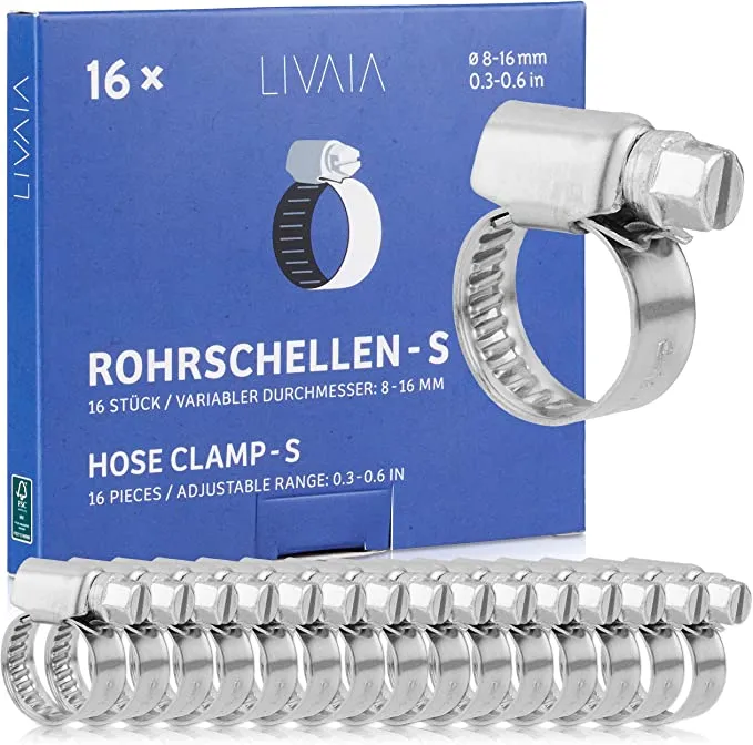 Hose Clamps Assortment: 12x Hose Clamps Stainless Steel - Adjustable Clips