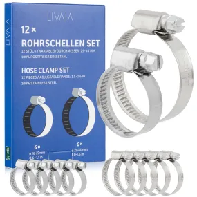 Hose Clamps Assortment: 12x Hose Clamps Stainless Steel - Adjustable Clips