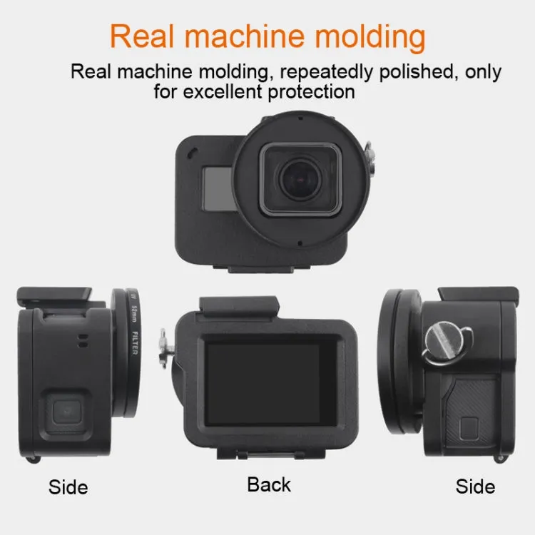 Housing Shell CNC Aluminum Alloy Protective Cage with Insurance Frame & 52mm UV Lens for GoPro HERO7 Black /6 /5 (Black)