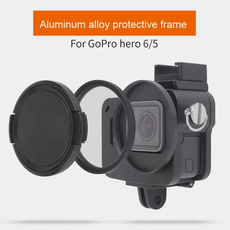 Housing Shell CNC Aluminum Alloy Protective Cage with Insurance Frame & 52mm UV Lens for GoPro HERO7 Black /6 /5 (Black)