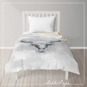 IN STOCK SAMPLE Blue Grey Bull Skull - Twin Duvet Cover