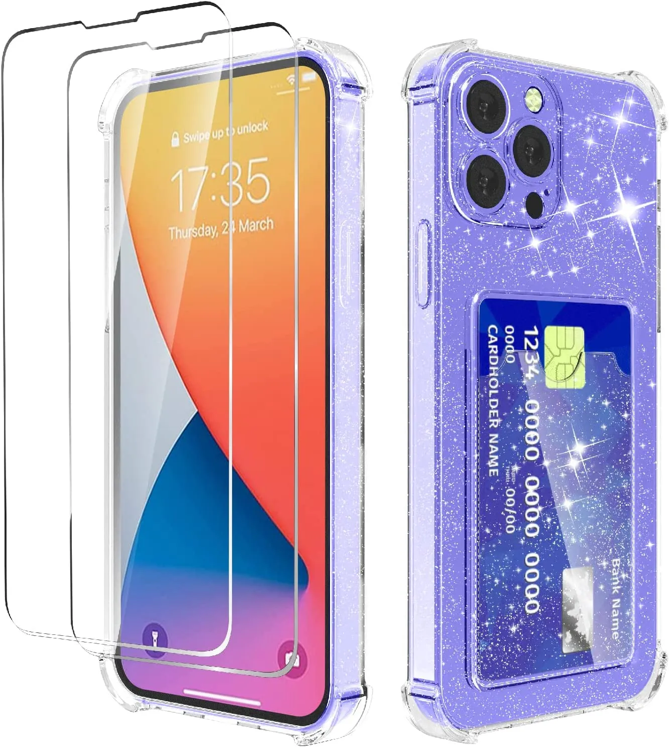 iPhone 14 Pro Max Case Card Holder Shockproof Sparkle Case