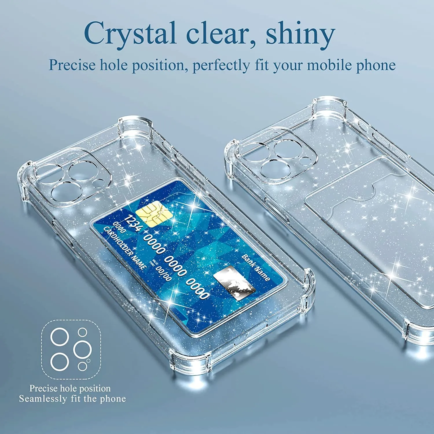 iPhone 14 Pro Max Case Card Holder Shockproof Sparkle Case