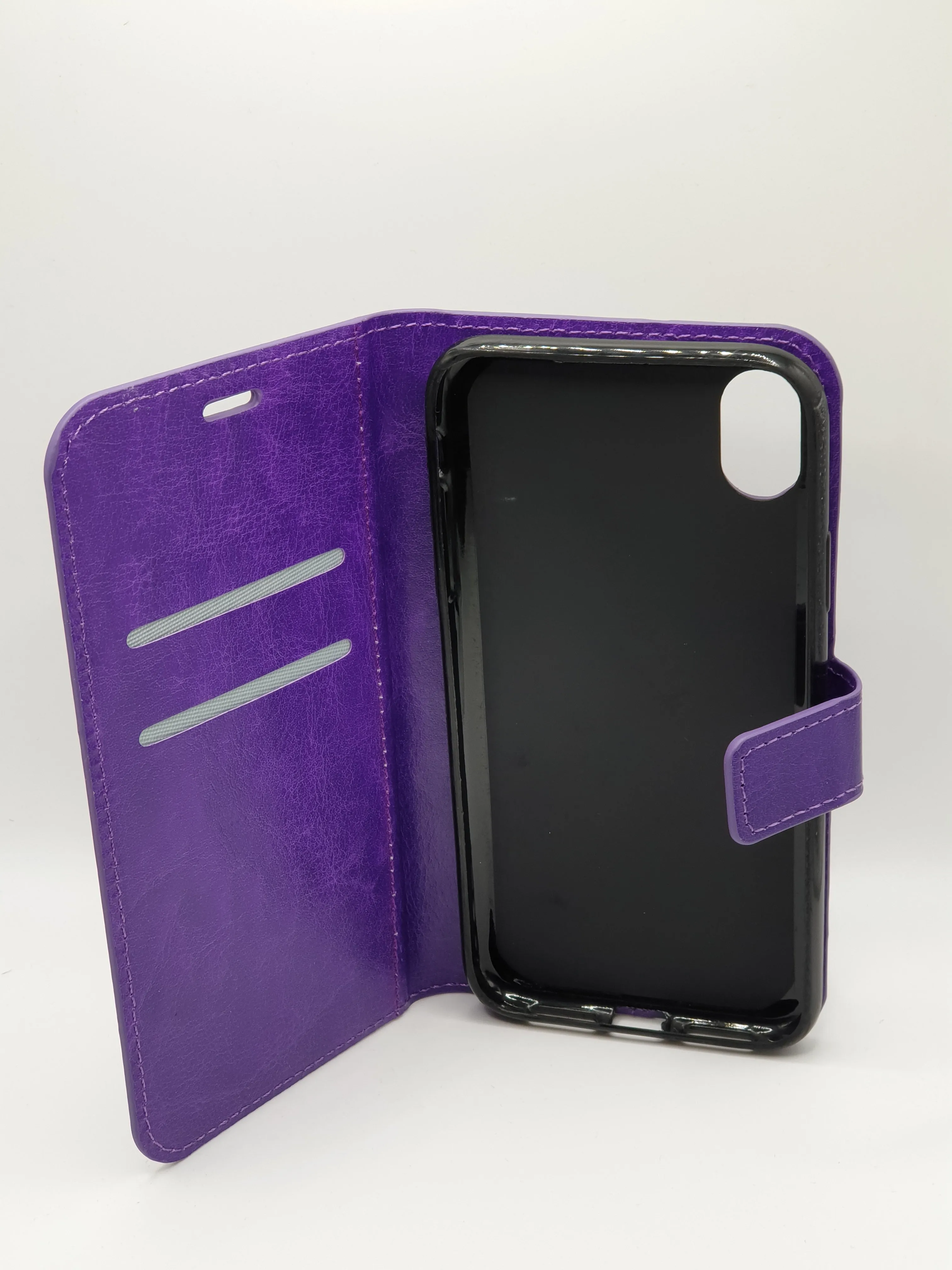 iPhone XR Wallet Card insert Case in Purple Cover Leather Style Full Protection Stylish Design Stand Up