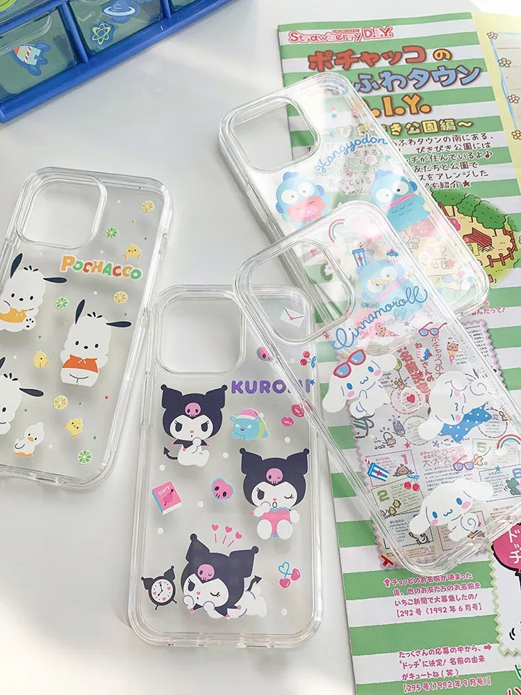 Japanese Cartoon Cute Kuromi Cinnmoroll Pochacco HG Double Case iPhone Case XR XS X 11 12 13 14 Pro Promax Plus mini