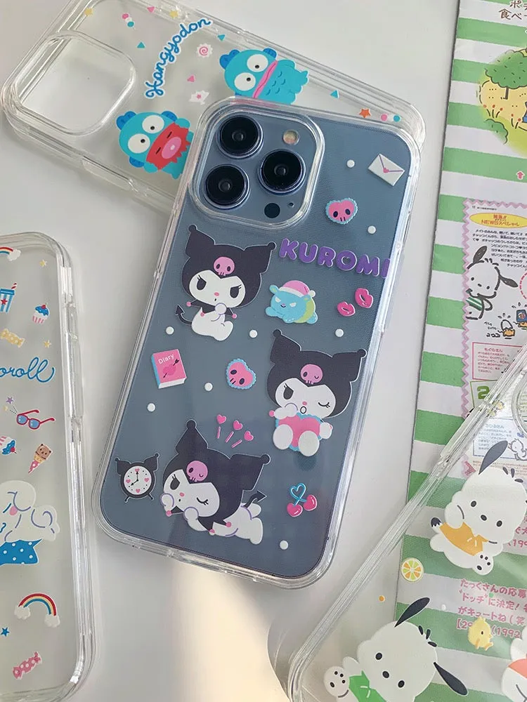 Japanese Cartoon Cute Kuromi Cinnmoroll Pochacco HG Double Case iPhone Case XR XS X 11 12 13 14 Pro Promax Plus mini