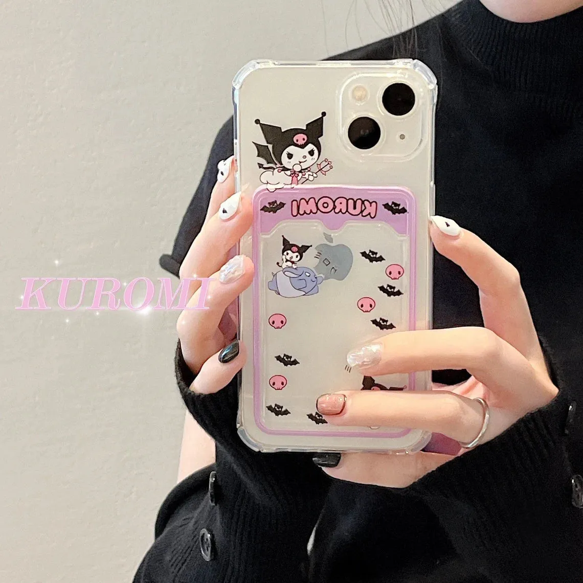 Japanese Cartoon Devil Black Evil &  Blue Hearts White Kitty Yellow Dog Card Photo Holder iPhone Case 7 8 PLUS X 11 12 13 14 Pro Promax