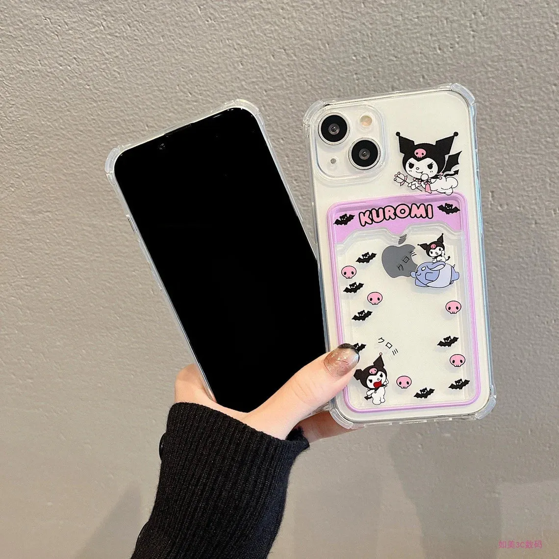 Japanese Cartoon Devil Black Evil &  Blue Hearts White Kitty Yellow Dog Card Photo Holder iPhone Case 7 8 PLUS X 11 12 13 14 Pro Promax