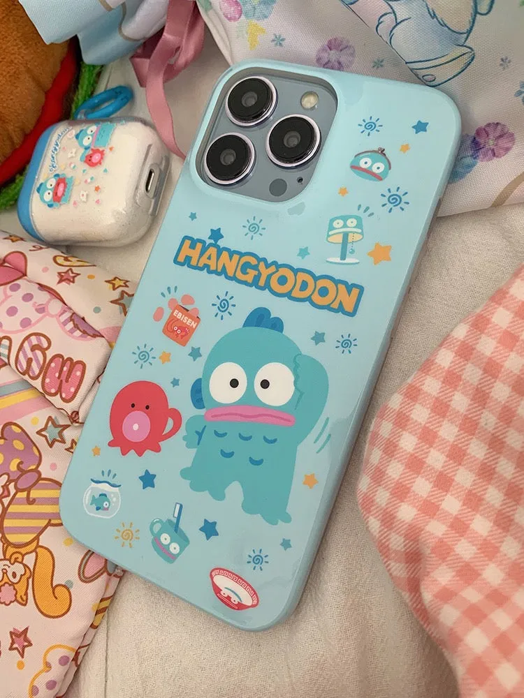 Japanese Cartoon Hangyodon with friends Blue Soft Case iPhone Case 12 13 14 Pro Promax Plus