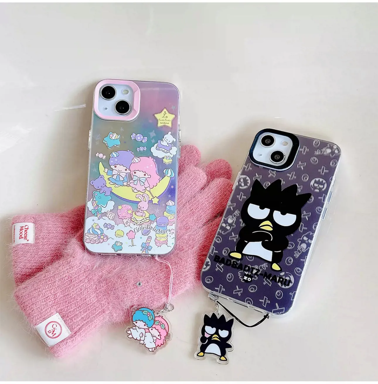 Japanese Cartoon iPhone Case with Strap | Laser Bad Badtz Maru XO Little Twin Stars - iPhone CasePhone Case  7 8 PLUS SE2 XS XR X 11 12 13 14 15 16 Pro Promax 12mini 13mini