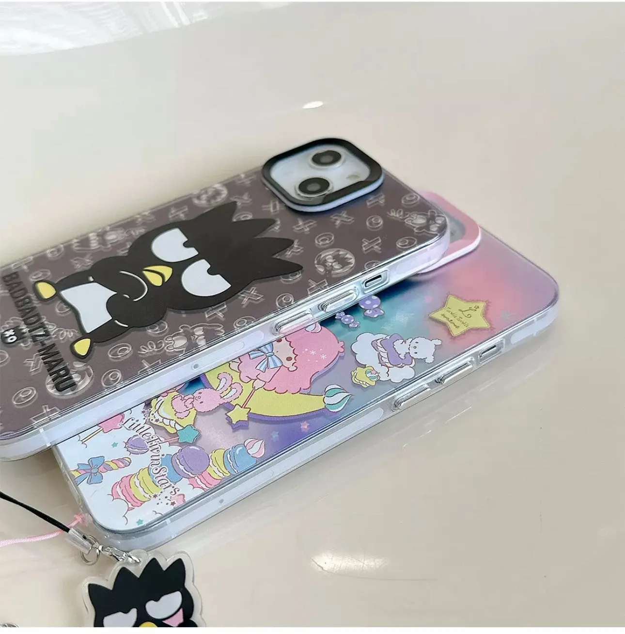 Japanese Cartoon iPhone Case with Strap | Laser Bad Badtz Maru XO Little Twin Stars - iPhone CasePhone Case  7 8 PLUS SE2 XS XR X 11 12 13 14 15 16 Pro Promax 12mini 13mini